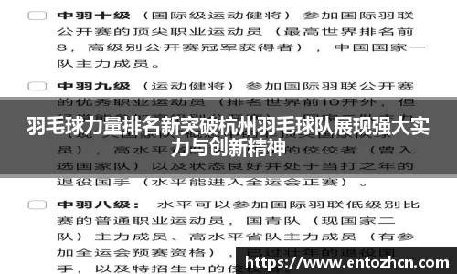 羽毛球力量排名新突破杭州羽毛球队展现强大实力与创新精神